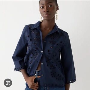 NWT Jcrew Collection Navy Eyelet Button Down Top